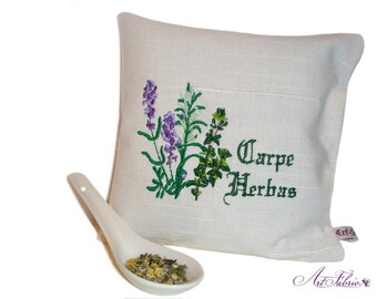 Embroidered Herb Pillow Carpe Herbas