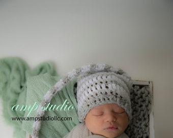 Crochet baby Hat Elf striped Gray and white    photo prop