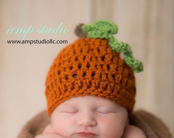 Crochet Baby Hat Fall Pumpkin Thanksgiving Photo Prop Infant Newborn Child