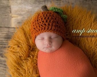 Crochet Baby Hat Fall Pumpkin Thanksgiving Photo Prop Infant Newborn Child