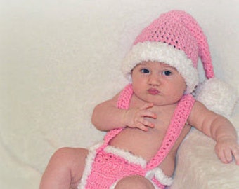 Baby Santa Hat Crochet Baby Hat Santa with Diaper Cover Christmas  Pink Baby girl