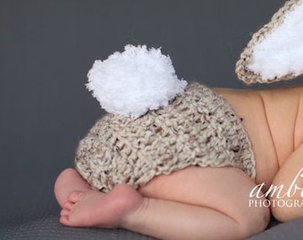 Crochet bunny baby diaper cover with fluffy tail