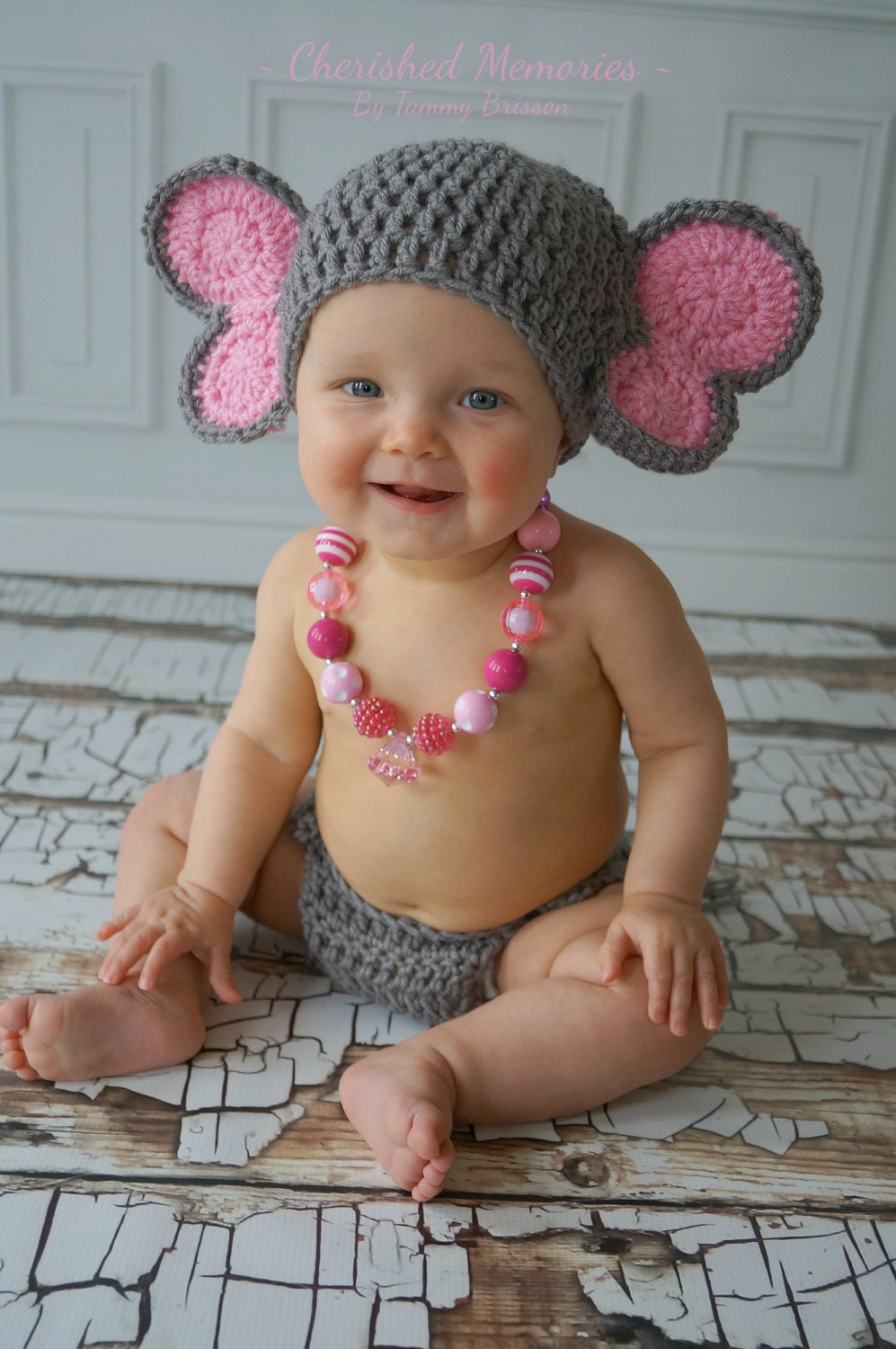Crochet Elephant Baby Hat Grey With Pink or Blue Ears Baby Boy Etsy