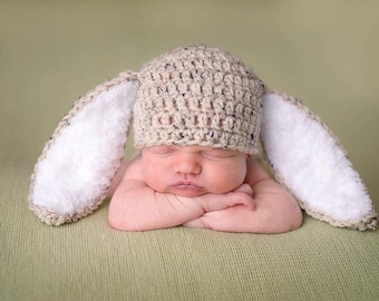 Bunny outfit ,hat and diaper cover with fluffy tail , Rabbit Ears  Photo Prop baby bunny oufit Easter   Hat only or set newborn bunny set