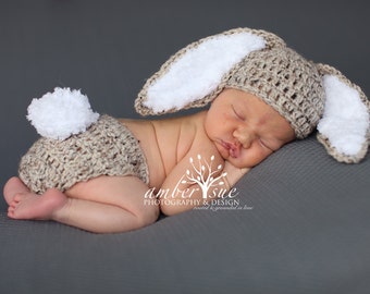 READY Baby Hat  Bunny Rabbit Ears  Photo Prop baby bunny oufit Easter bunny set crochet newborn Easter bunny set