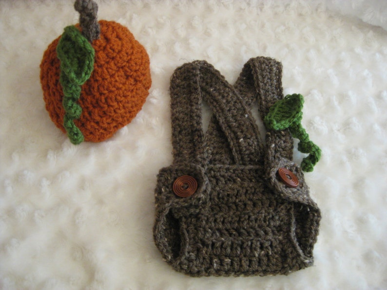 Baby Pumpkin Hat and Diaper Cover Fall Halloween Autumn Photography Prop Infant Photo Newborn image 2