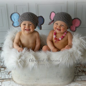 Crochet Elephant Baby Hat and Diaper Cover Set Outfit Grey with pink or blue ears baby boy baby girl twins