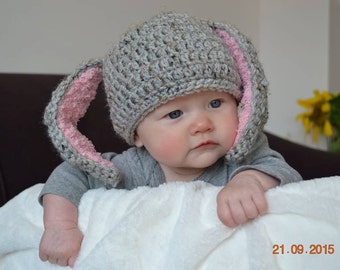 Crochet Baby Hat Easter Bunny Rabbit Ears Photo Prop Grey baby boy baby girl floppy ear bunny