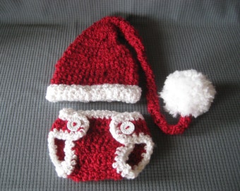 Baby Santa Hat Crochet Baby Hat Santa with Diaper Cover Christmas  Baby boy baby girl