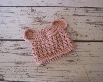 Baby Bear Hat , Newborn Bear Hat ,Bear Hat in Pink,Light Blue ,Ivory ,Grey , Brown or Mauve