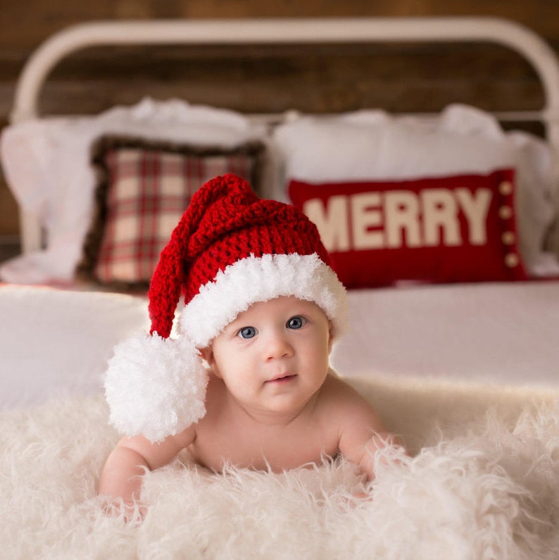 Crochet Baby Hat ,baby christmas hat ,READY TO SHIP,baby santa hat, baby boy santa, baby girl santa , Santa Christmas Newborn Photo prop image 1