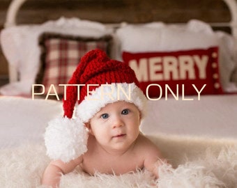 PATTERN crochet Santa hat PDF file digital download pattern  Newborn through 12 month sizes Christmas