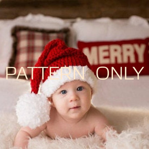 PATTERN crochet Santa hat PDF file digital download pattern  Newborn through 12 month sizes Christmas