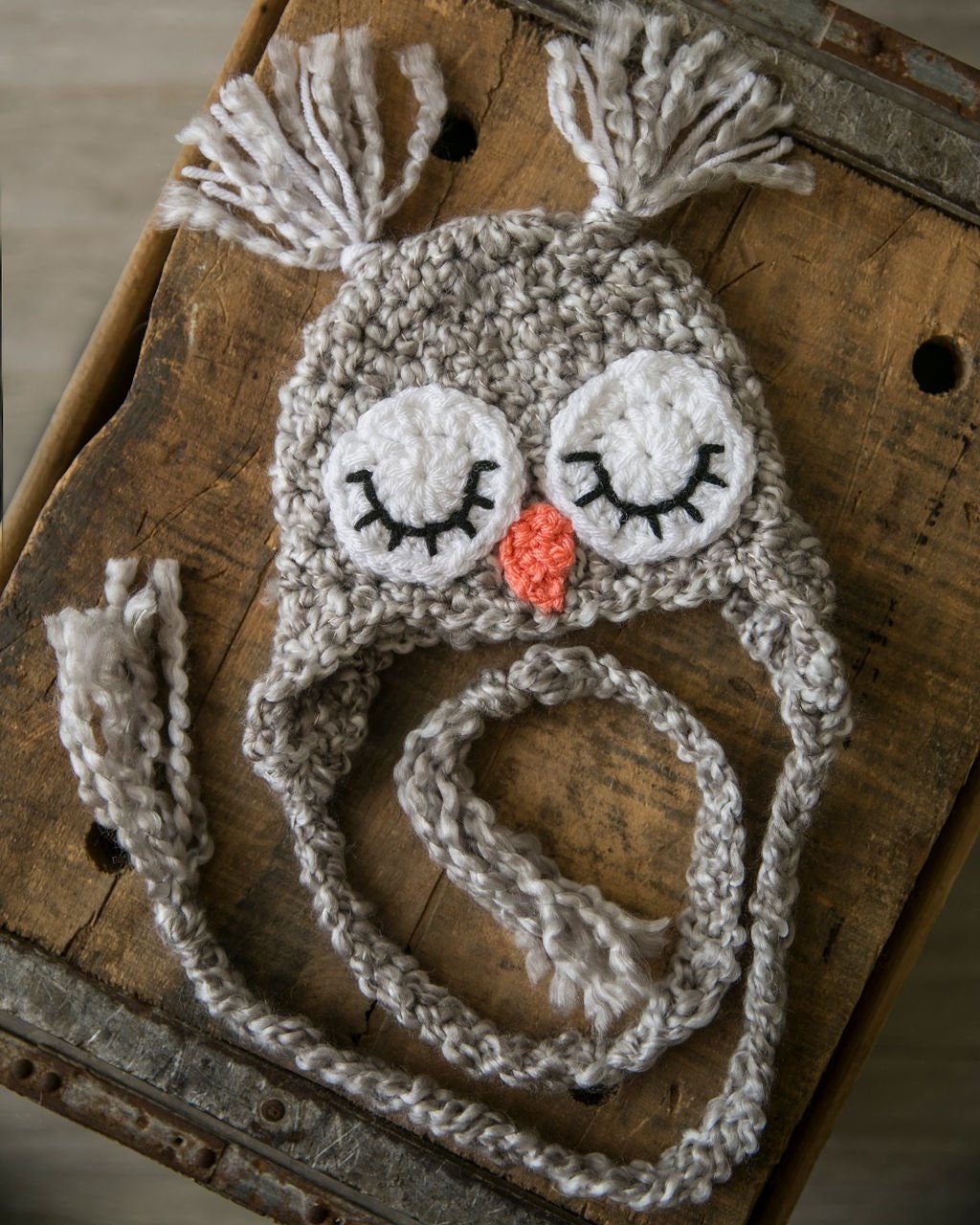 Hat Owl hat baby sleeping owl newborn hat grey owl hat gray owl sleepy eye owl