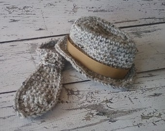 Crochet baby fedora hat grey tweed hat with brim matching necktie baby photo prop