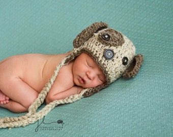 Crochet Baby Hat Puppy Dog Animal Photo prop Boy Girl AND DIAPER COVER