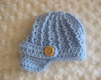 Crochet Baby Hat Newsboy Light  Blue  Girl Boy Photo Prop Baby Blue newborn infant child
