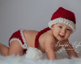 Baby Santa Hat Crochet Baby Hat Santa with Diaper Cover Christmas Baby boy baby girl