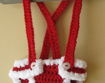 Crochet Diaper Cover Christmas Santa Elf  Holiday Photo Prop suspenders