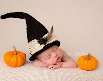 Baby Witch Hat Crochet  baby boy baby girl photography prop Halloween costume outfit