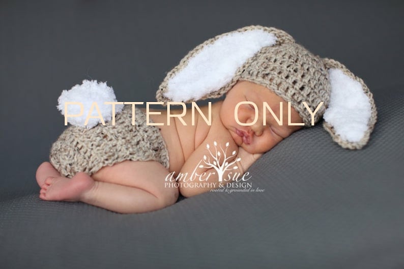 PATTERN Crochet Baby Hat Easter Bunny Rabbit Ears PATTERN Diaper Cover PATTERN Outfit newborn image 1