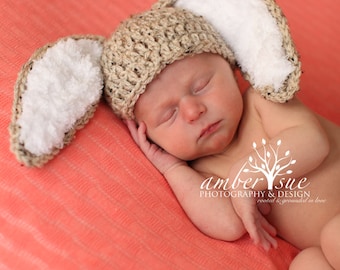 Crochet Baby Bunny Hat, Floppy Ears, Easter Photo Prop