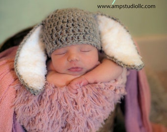 Crochet Baby Hat Easter Bunny Rabbit Ears  Photo Prop Diaper Cover