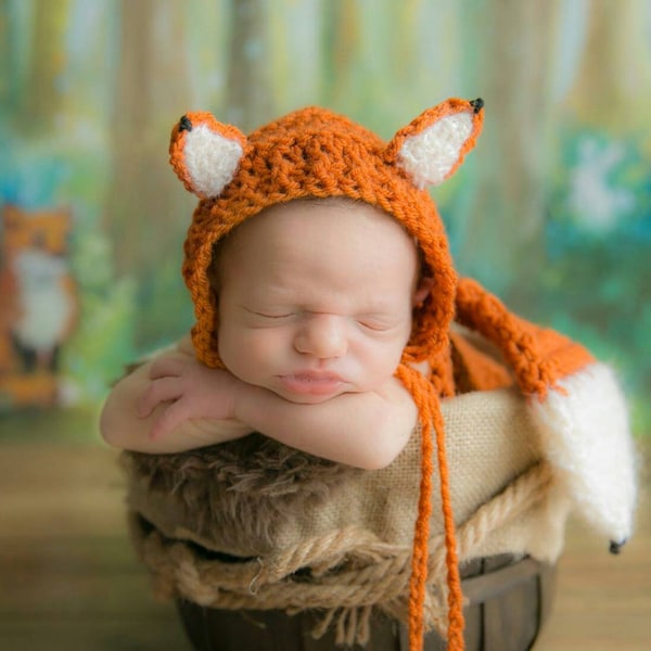 Pattern for Crochet Fox Hat and diaper cover with tail for newborn - 12 month sizes Instant download PDF file