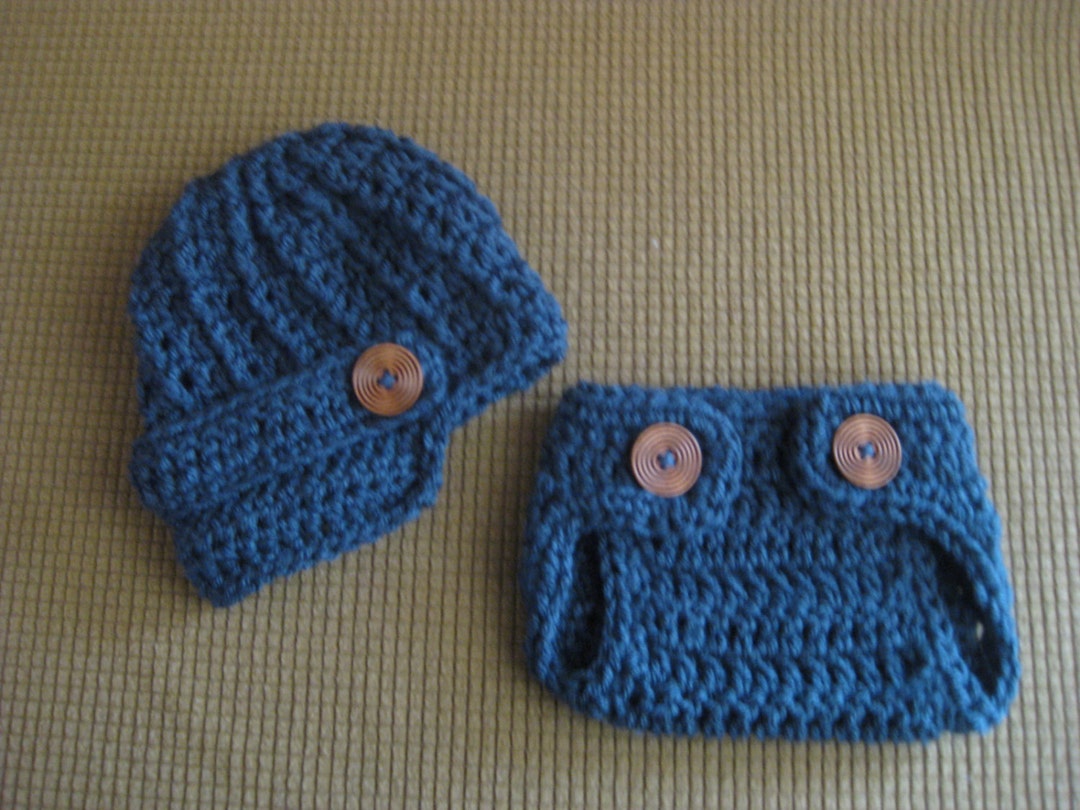 Baby Newsboy Hat and Diaper Cover Denim Blue Newborn Infant - Etsy