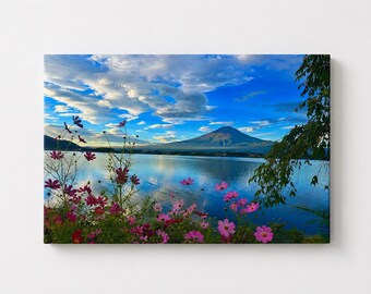 Mount Fuji Canvas Print – September Clouds, Wild Cosmos, Japanese Landscape Photography