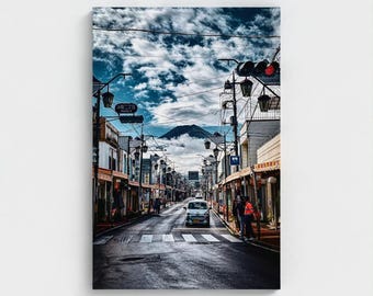 Mount Fuji Street Photography Canvas Print – Fujiyoshida Crossing After Rain