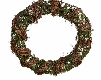 Grapevine Wreath with Moss – Natural Rustic Wreath Base for DIY Door Decor | Craft Wreath Form | Farmhouse Spring Summer Fall Wreath Making