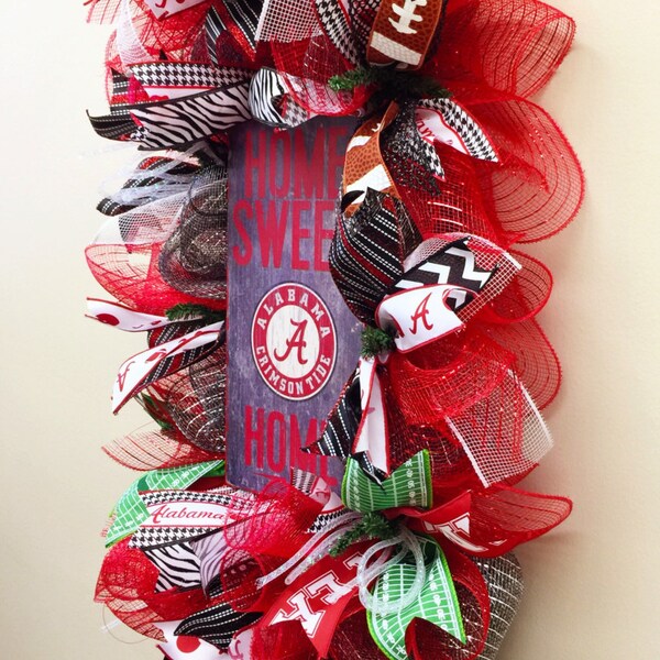 Deco mesh University of Alabama wreath,Roll Tide wreath, Bama wreath,  Alabama decor-Game day deco, College wreath, vertical wreath,