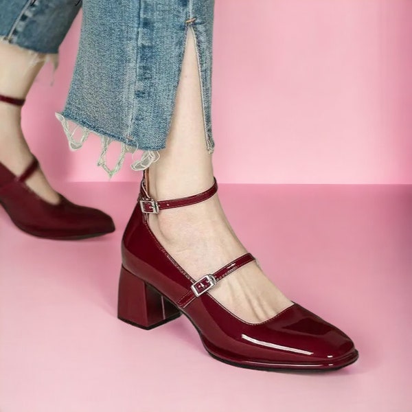 Summer Vacation 2024 Women heels Shoes Mary Jane Shoes Woman Pumps Patent Leather High Heels Dress Shoes Red  Accessories For Summer