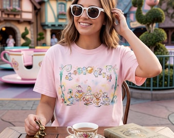 Retro Watercolor Alice in Wonderland Mad Tea Party Shirt, Vintage Cheshire Cat White Rabbit Mad Hatter Tee, Retro Disney Girls Trip Outfit