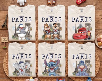 Disneyland Paris Character Shirt, Retro Mickey Friends Princess Tee, Chip Dale Stitch Pooh Graphic Tee, Disney Family Trip Matching Gift Tee