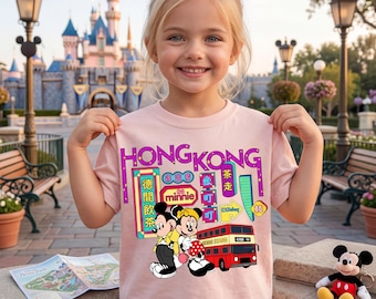 Mickey and Minnie Mouse Neon Sign T-Shirt, Retro 80s Disney Hong Kong Neon City Shirt, Disneyland Hong Kong Trip Gift, Couple Matching Tee