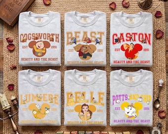 Disney Beauty and The Beast Est 1991 Retro Shirt, Belle, Beast, Gaston, Lumiere, Mrs Potts and Chip, WDW Disneyland Matching Family Shirt