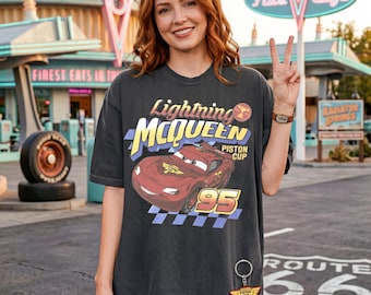 Vintage Lightning McQueen Comfort Colors Shirt, Disney Pixar Cars Tee, Retro McQueen Graphic Tee, Disney World Family Vacation Trip 2026 Tee