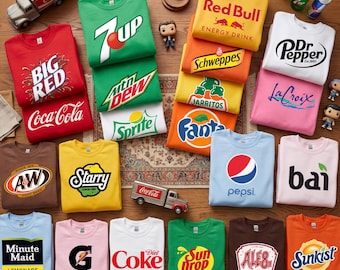 Vintage Soda Drinks Group T-Shirt, Soft Drink Shirt, Cute Vintage Streetwear Outfit, Colorful Beverage Shirt, Soda Matching Family Group Tee