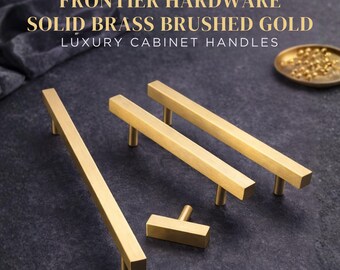 Cabinet Pulls Handles Knobs Square Solid Brass Satin Gold Copper Dresser Drawer Kitchen Cupboard Pull Handle Knob T Bar Furniture Hardware