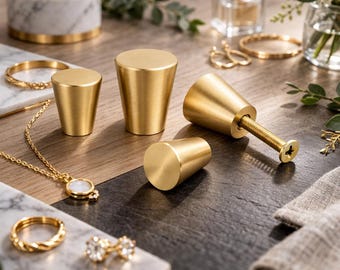 Cabinet knobs Drawer Knobs Pulls Handles Gold Truncated Tapered Cone Shaped Solid Brass Kitchen Hardware Cupboard Dresser Furniture Hardware