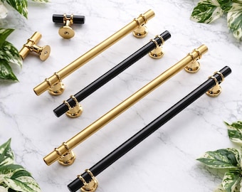 Gold Black Cabinet Pull Handle Knob wardrobe Door Knobs Pulls Handles furniture Hardware Modern Decorative Solid Zinc Alloy Material
