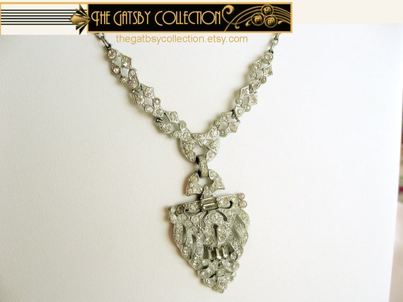 Art Deco 1930s Rhinestone Pendant Necklace Wedding