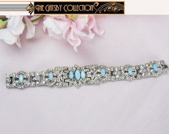 Art Deco Bracelet Vintage Rhinestone 1920s 1930s Art Deco Jewelry Wedding Bracelet Something Blue