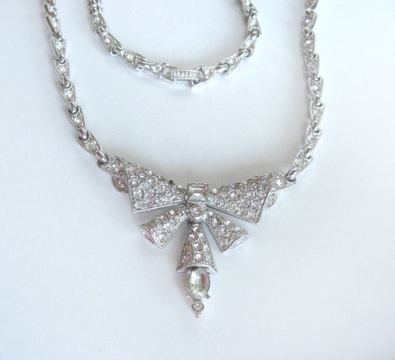 Vintage ORA Designer Rhinestone Necklace Art Deco… - image 2