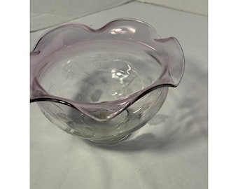 Lenox Floral Etched Spirit 7" Round Bowl Amethyst Crystal  2003