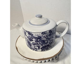 VTG Neu Zustand Steinzeug Weiß Blau Floral Teekanne Made in Thailand 6 "H
