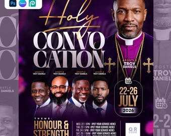 Holy Convocation Flyer Template | Church Conference Flyer | Revival Service Flyer | Editable Canva & Photoshop PSD | Digital download