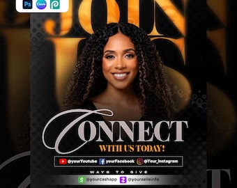 Connect With Us Church Flyer Template | Editable Canva & Photoshop PSD | Church Social Media Design